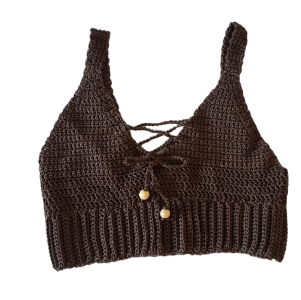 Hand crafted crochet crop top brown